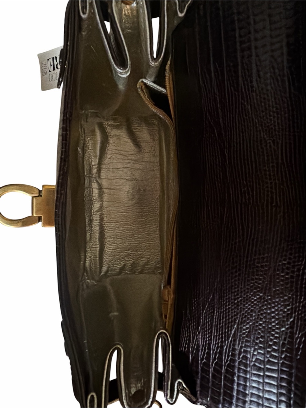 Gianfranco Ferre Dark Brown Croc-Embossed Top-Handle Satchel with Gold Hardware - Picture 9 of 10